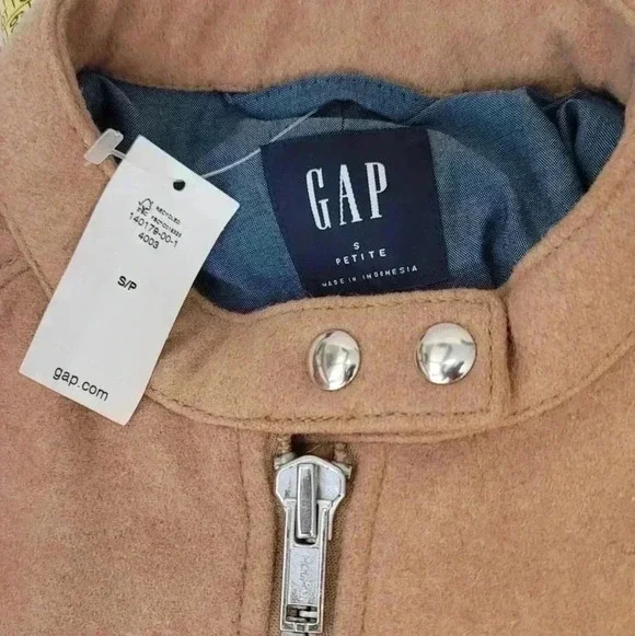 GAP Womens Vintage Moto Biker Wool Blend Tan Quilted Cropped Jacket Coat Small - Picture 10 of 15